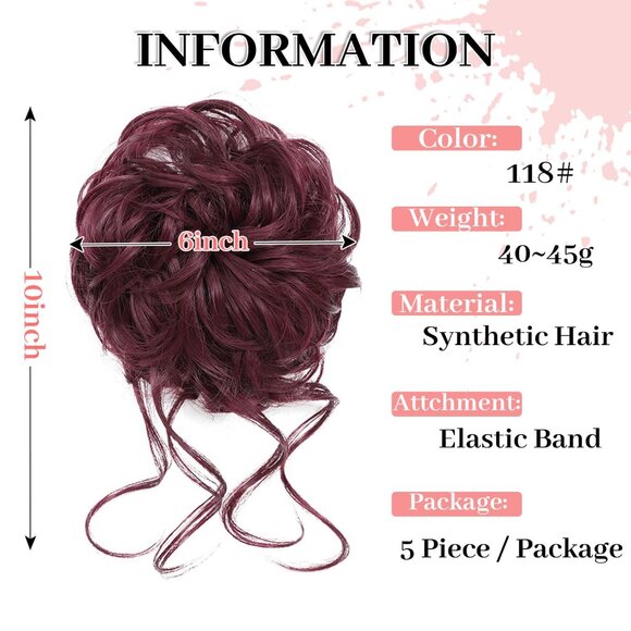 Messy Bun Hair Pieces Set 5 Synthetic Curly Hair Extensions for Updos Women - Picture 2 of 7